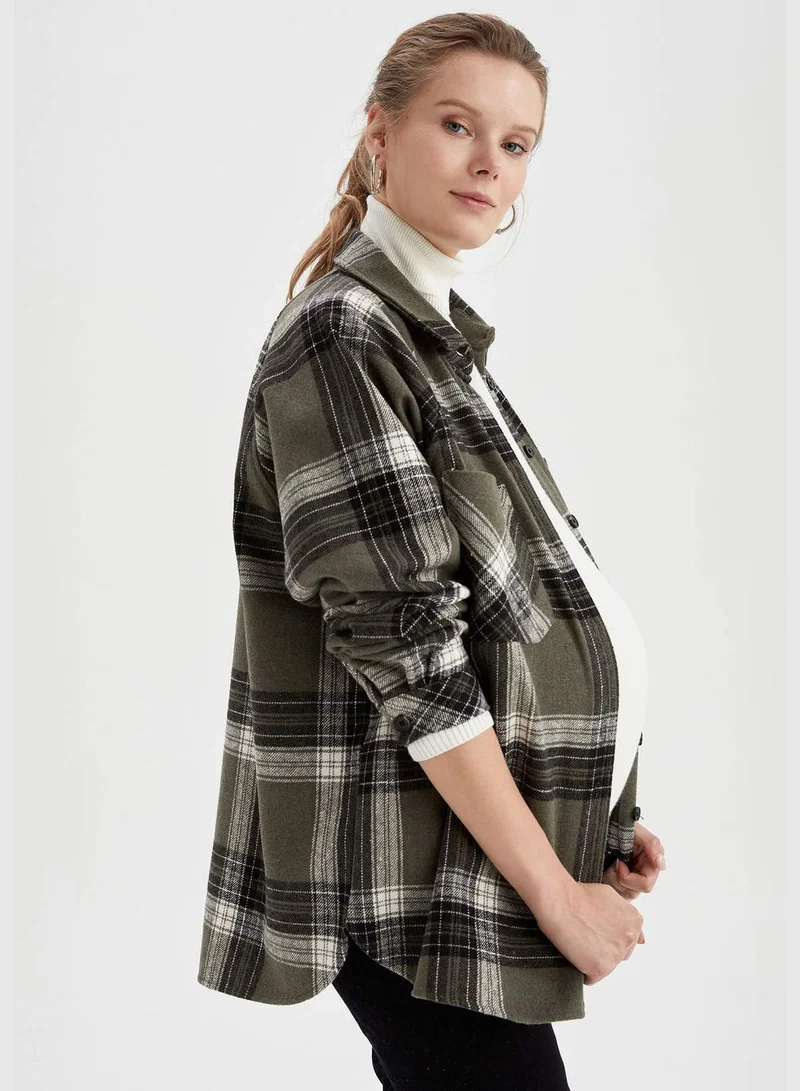 ديفاكتو Long Sleeve Check Patterned Maternity Shirt Jacket