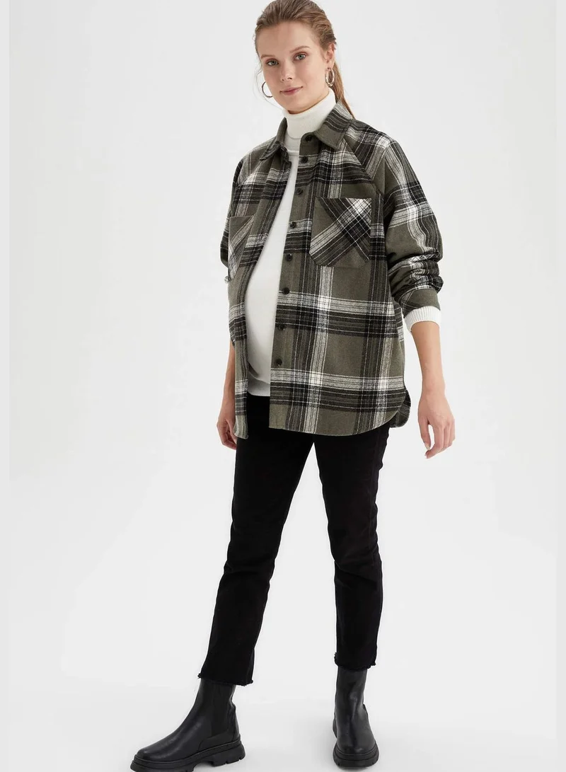 ديفاكتو Long Sleeve Check Patterned Maternity Shirt Jacket