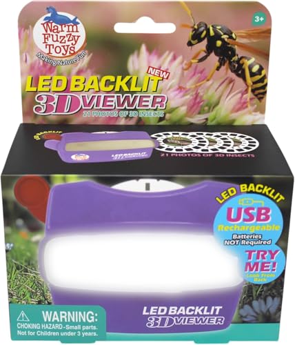 WARM FUZZY Toys LED Backlit 3D Viewer Insects New 2025 USBC Rechargeable Slide Viewer for Kids Adults Includes 3 Reels with 21 HD 3D Images PatentPending Retro Toy No Light Source Needed - Image 5