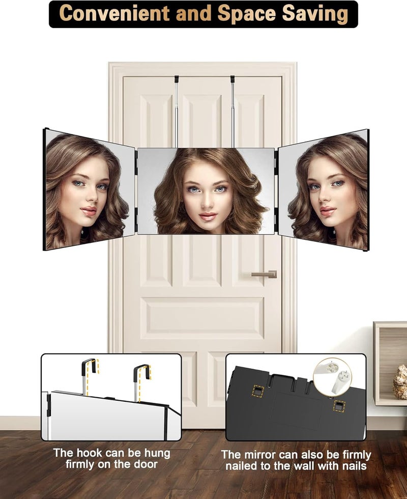 JUSRON 3 Way Mirror for Self Hair Cutting, 360° Trifold Barber Mirror to See Back of Head, DIY Haircut Tool for Hair Coloring, Braiding & Shaving, Black - Image 5