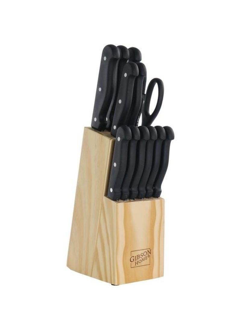 Gibson 13-Piece Westover Stainless Steel Cutlery Set with Wood Storage Block Black and Silver 127727.13 - Image 1