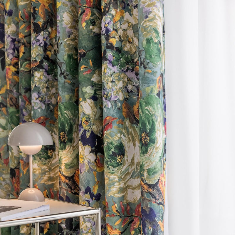 SUOUO Floral Curtains for Bedroom Pattern Dark Green Vintage Painting Flower Blackout Window Drapes Room Darkening for Living Room 84 inches Long 2 Panels - Image 1