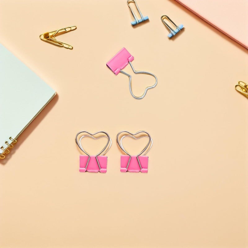 Pink Heart Paper Clips And Metal Binder Clips 19mm For Office School Organization 20pcs - Image 5