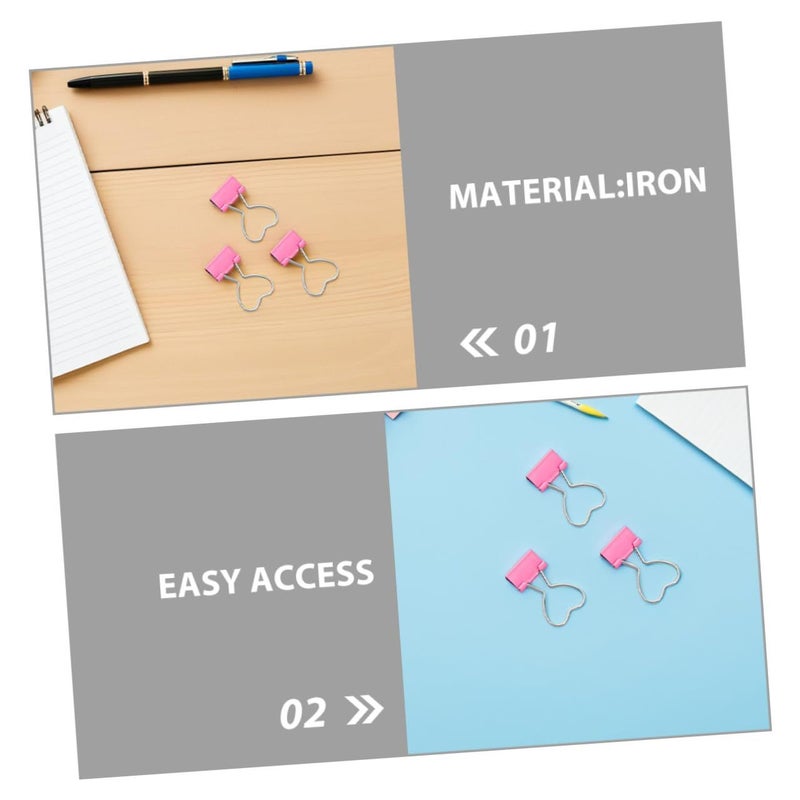 Pink Heart Paper Clips And Metal Binder Clips 19mm For Office School Organization 20pcs - Image 4