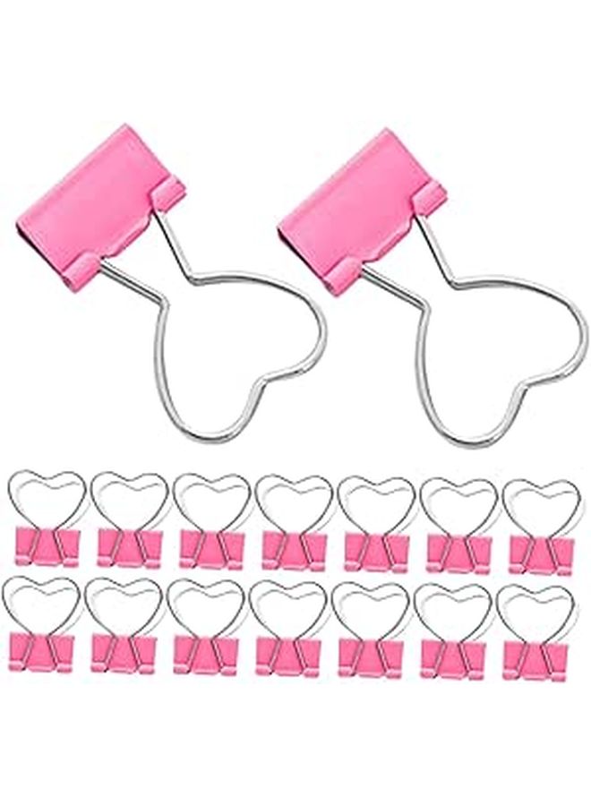 Pink Heart Paper Clips And Metal Binder Clips 19mm For Office School Organization 20pcs - Image 1