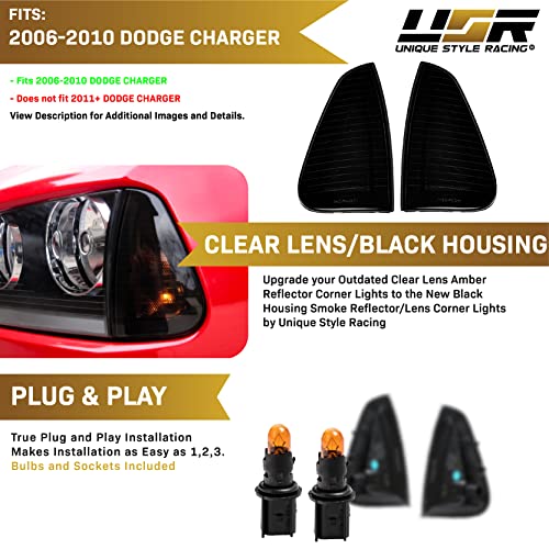 USR UNIQUE STYLE RACING USR DEPO Charger Turn Signal Lights - Black/Smoke Front Corner Lamps (Left + RIght) Compatible with 2006-2010 Dodge Charger Sedan (Smoked Lens) - Image 3