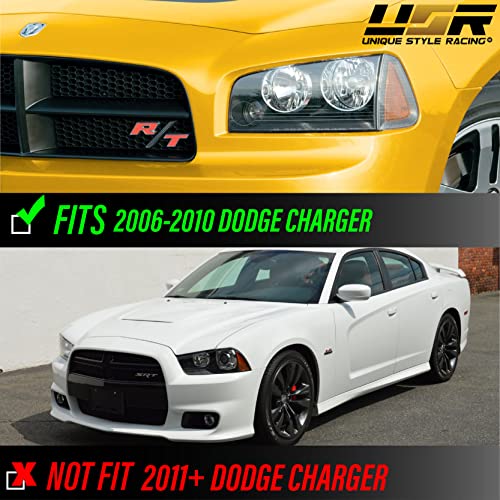 USR UNIQUE STYLE RACING USR DEPO Charger Turn Signal Lights - Black/Smoke Front Corner Lamps (Left + RIght) Compatible with 2006-2010 Dodge Charger Sedan (Smoked Lens) - Image 2