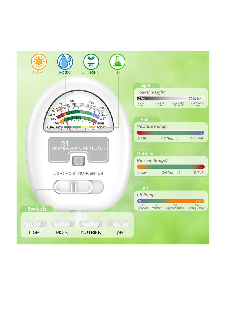 عام مقياس رطوبة التربة ، اختبار درجة الحموضة 4 في 1 في 1 ، الرطوبة/الخفيفة/العناصر الغذائية/مقياس الأس الهيدروجيني للحدائق ، العشب ، الزراعة ، استخدام النباتات الداخلية والخارجية ، لا توجد بطاريات مطلوبة ، هدايا لمحبي النباتات - Image 3