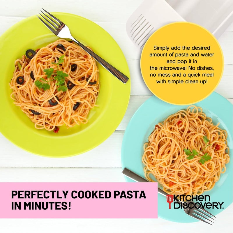 Kitchen Discovery Microwave Pasta Cooker- No Waiting, No Mess, No Stick Microwave Pasta Cooker with Strainer Lid Ready In As Little As 10 Minutes for up to 4 Servings- Microwave Spaghetti and Noodle Cooker - Image 3