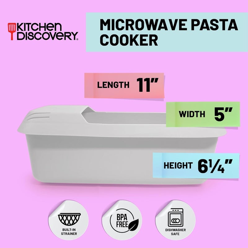 Kitchen Discovery Microwave Pasta Cooker- No Waiting, No Mess, No Stick Microwave Pasta Cooker with Strainer Lid Ready In As Little As 10 Minutes for up to 4 Servings- Microwave Spaghetti and Noodle Cooker - Image 2