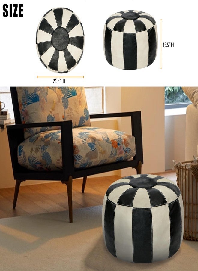 Thgonwid Unstuffed Moroccan Ottoman Pouf Cover, Ottoman Footstool Storage Solution, Bean Bag Chair, Foot Rest, Multi-Black&White - Image 2
