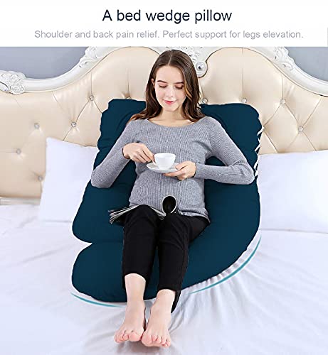 DADDY COOL Upgrade Model J Shape Pregnancy Pillow/Pregnant Women Full Body Relax Pillow/Maternity Pillow with 100% Cotton Zippered Cover, Standard (Sea Blue) - Image 4