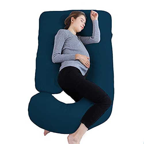 DADDY COOL Upgrade Model J Shape Pregnancy Pillow/Pregnant Women Full Body Relax Pillow/Maternity Pillow with 100% Cotton Zippered Cover, Standard (Sea Blue) - Image 1