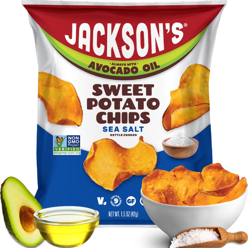 Jackson's Jacksons Sweet Potato Kettle Chips with Sea Salt made with Avocado Oil 15 oz Pack of 10  Allergenfriendly Gluten Free Peanut Free Vegan Paleo Friendly  Shark Tank Product - Image 3