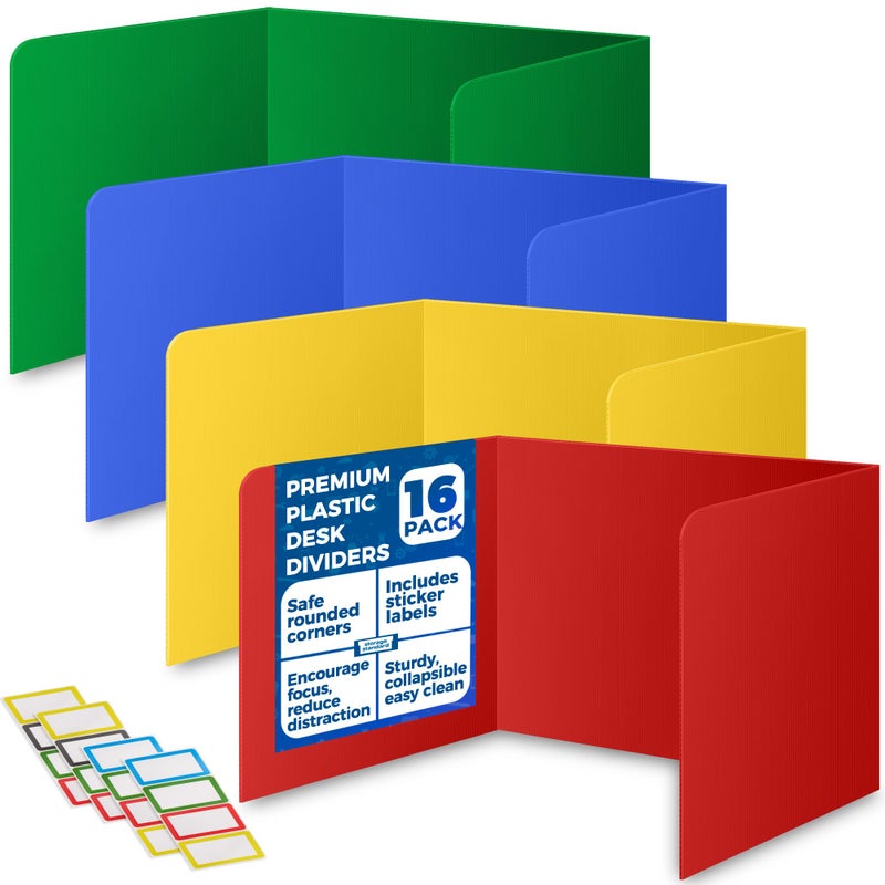 Storage Standard 16-Pack Desk Dividers for Students - Durable & Waterproof Plastic Study Carrel Divider, Classroom Folders Teacher Supplies, Easy-to-Clean Plastic Privacy Shield Boards for Student Desks - Image 1