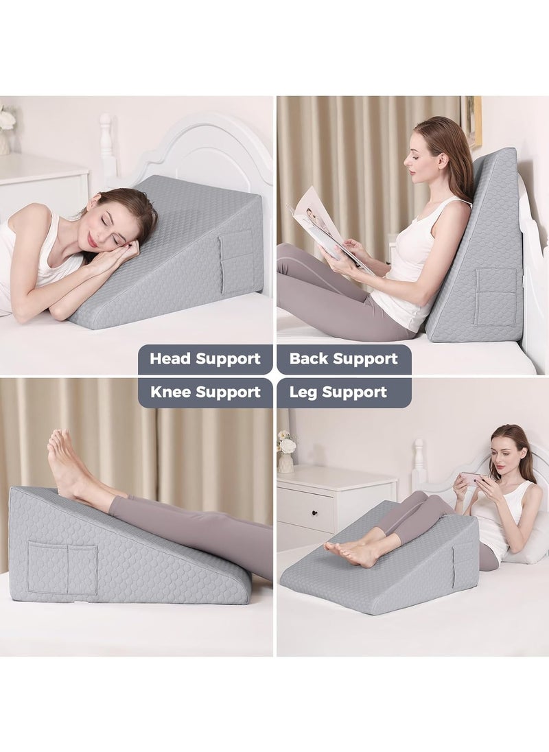 بيوينتي - Wedge Pillow 12 Bed Wedge Pillow for Sleeping Acid Reflux After Surgery Triangle Pillow Wedge for Sleeping Gerd Snoring, Air Layer Wedge Cover|Memory Foam Top - Image 1