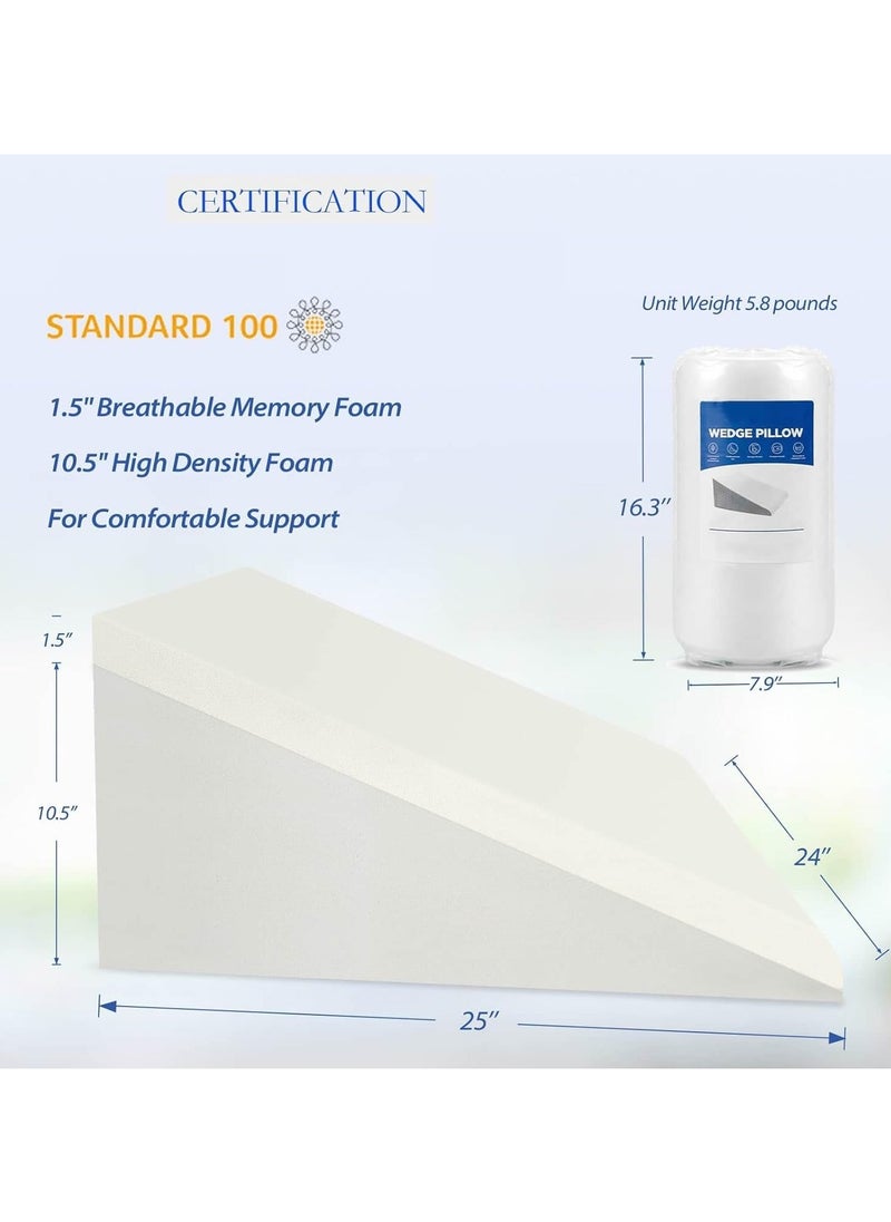 بيوينتي - Wedge Pillow 12 Bed Wedge Pillow for Sleeping Acid Reflux After Surgery Triangle Pillow Wedge for Sleeping Gerd Snoring, Air Layer Wedge Cover|Memory Foam Top - Image 1