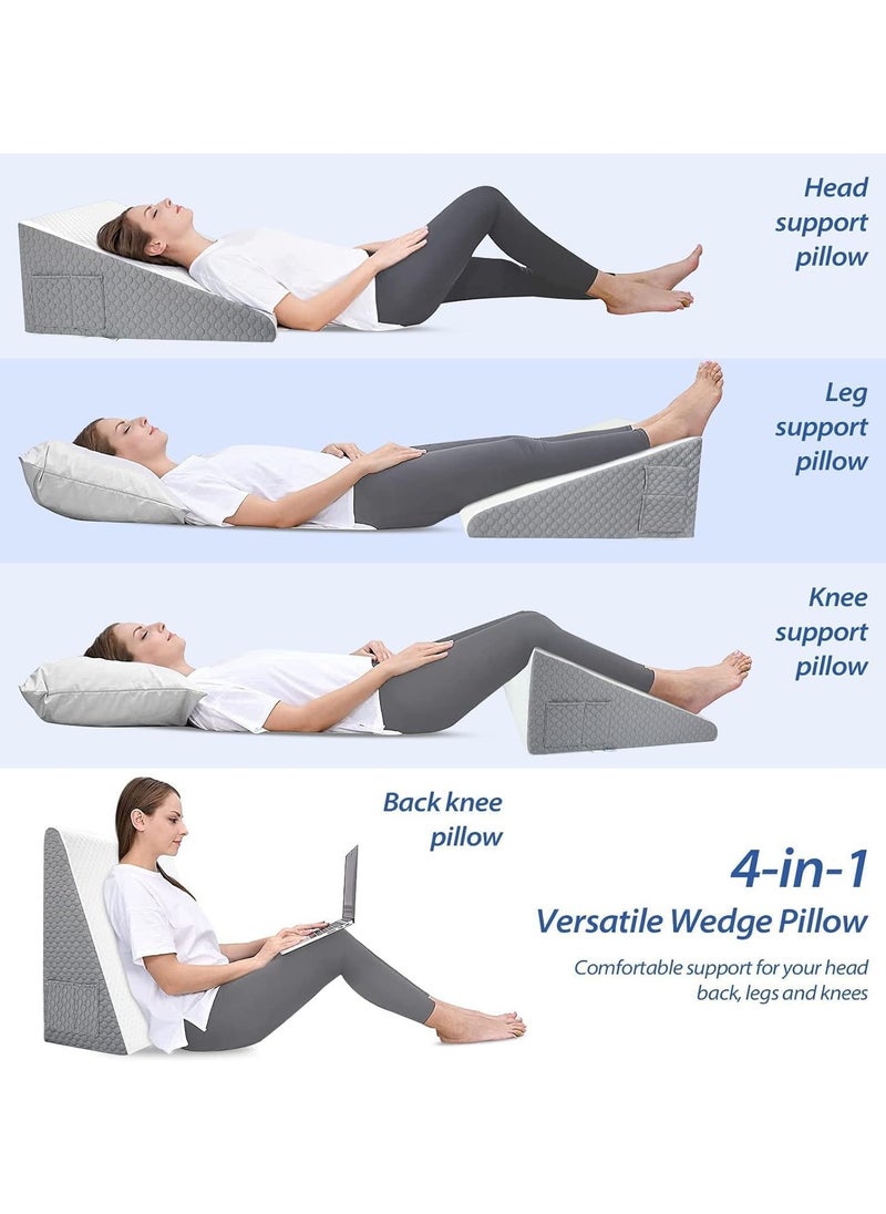 بيوينتي - Wedge Pillow 12 Bed Wedge Pillow for Sleeping Acid Reflux After Surgery Triangle Pillow Wedge for Sleeping Gerd Snoring, Air Layer Wedge Cover|Memory Foam Top - Image 1