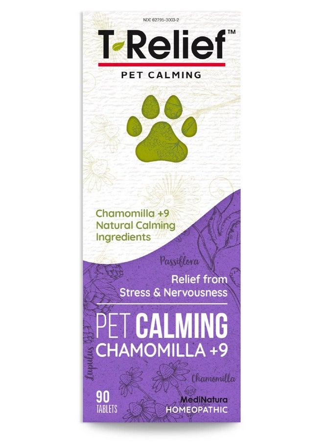 MediNatura - TRelief Pet Calming For Dog & Cat Natural Comfort Remedy For Nervousness & Stress With Chamomile + 9 Soothing Actives Relaxing Herbal Relief  90 Tablets - Image 1