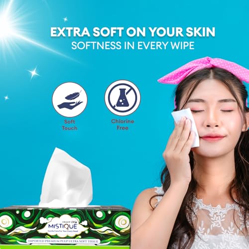 MISTIQUE Ultra Soft 2 Ply Facial Tissue Paper Box | 400 Pulls | 100 Pulls x 4 Boxes | Natural Virgin Pulp | Skin Friendly & Highly Absorbent | Car, Home & Office Use | Sheet Size (20 * 20) cm - Image 4