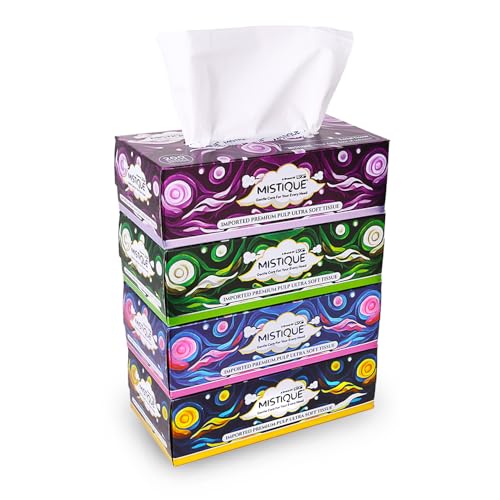 MISTIQUE Ultra Soft 2 Ply Facial Tissue Paper Box | 400 Pulls | 100 Pulls x 4 Boxes | Natural Virgin Pulp | Skin Friendly & Highly Absorbent | Car, Home & Office Use | Sheet Size (20 * 20) cm - Image 1
