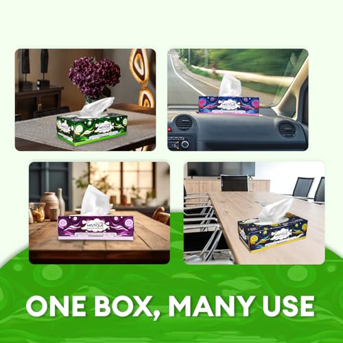 MISTIQUE Ultra Soft 2 Ply Facial Tissue Paper Box | 400 Pulls | 100 Pulls x 4 Boxes | Natural Virgin Pulp | Skin Friendly & Highly Absorbent | Car, Home & Office Use | Sheet Size (20 * 20) cm - Image 5