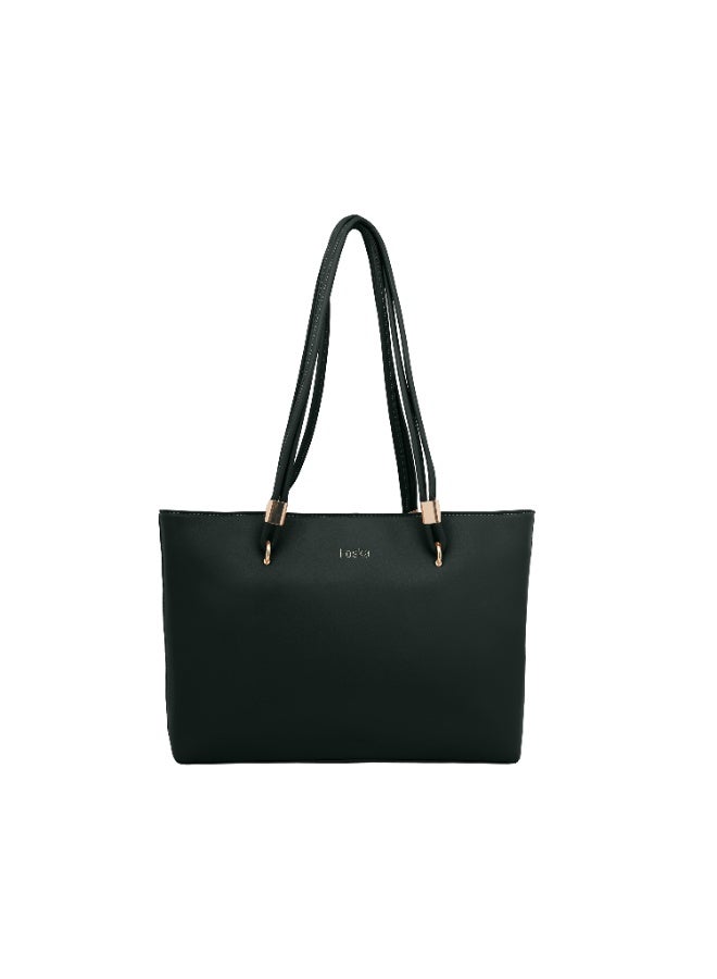 Foska Women's Large Tote & Shoulder Bag - Smooth PU Leather - Black - 31.5x30 cm - Image 1
