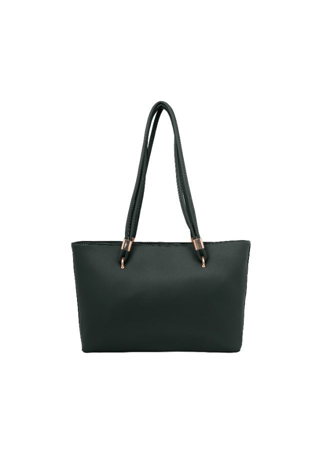 Foska Women's Large Tote & Shoulder Bag - Smooth PU Leather - Black - 31.5x30 cm - Image 4