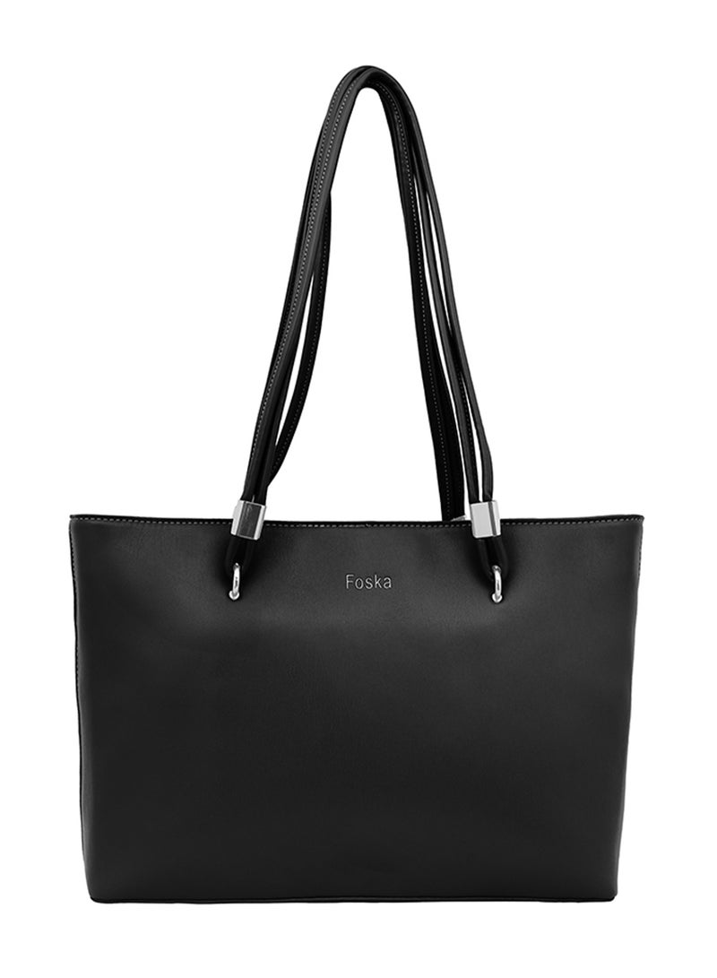 FOSKA Women's Tote Bag Black Bag, Stylish Synthetic Handbag with Spacious Storage, Durable Everyday Carry Bag for Work, Travel & Casual Use - 308233 - Image 1
