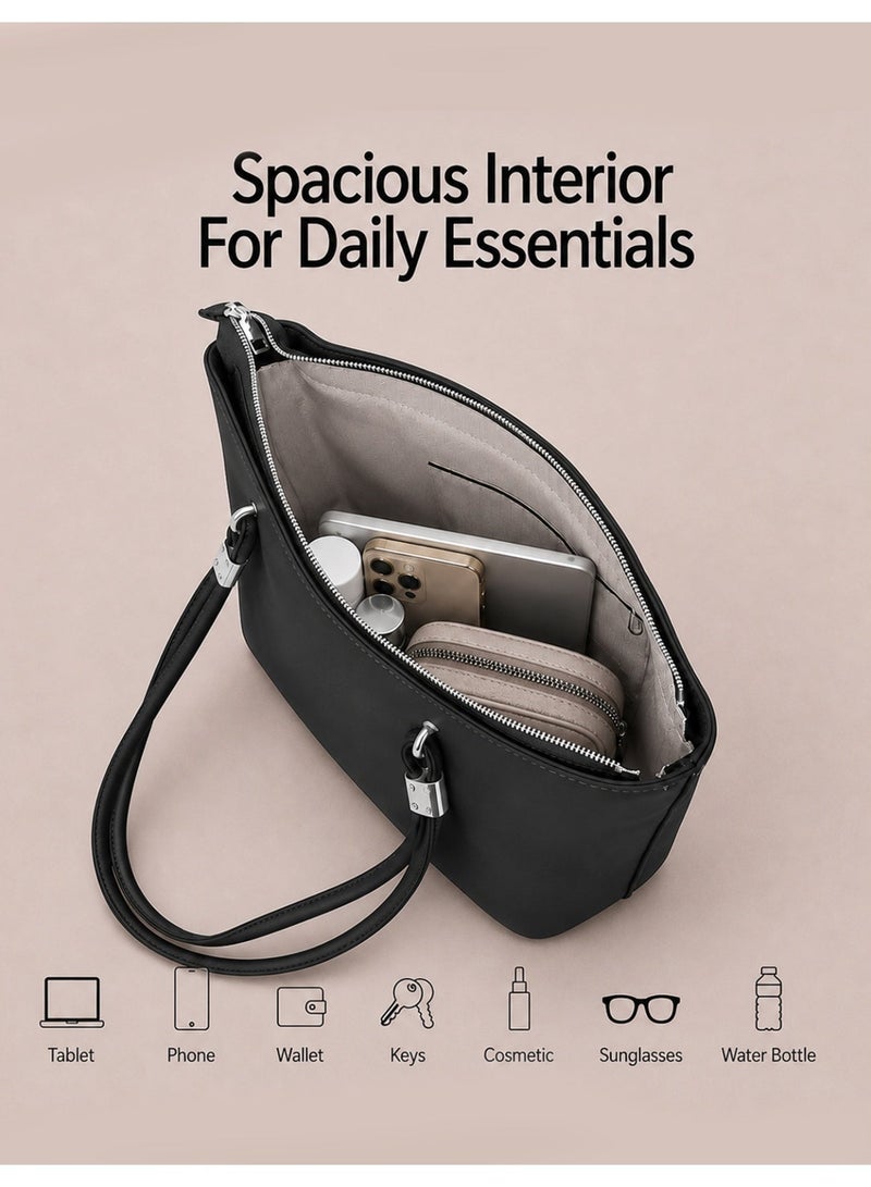 FOSKA Women's Tote Bag Black Bag, Stylish Synthetic Handbag with Spacious Storage, Durable Everyday Carry Bag for Work, Travel & Casual Use - 308233 - Image 3