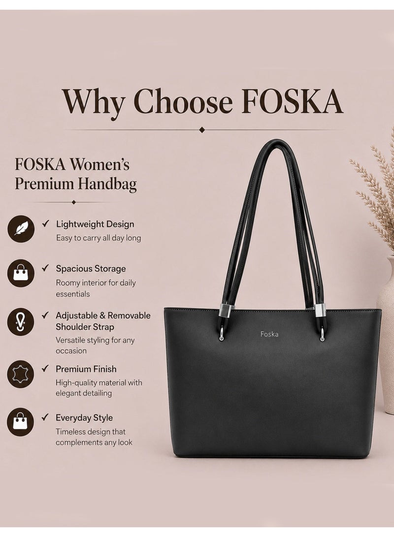FOSKA Women's Tote Bag Black Bag, Stylish Synthetic Handbag with Spacious Storage, Durable Everyday Carry Bag for Work, Travel & Casual Use - 308233 - Image 5