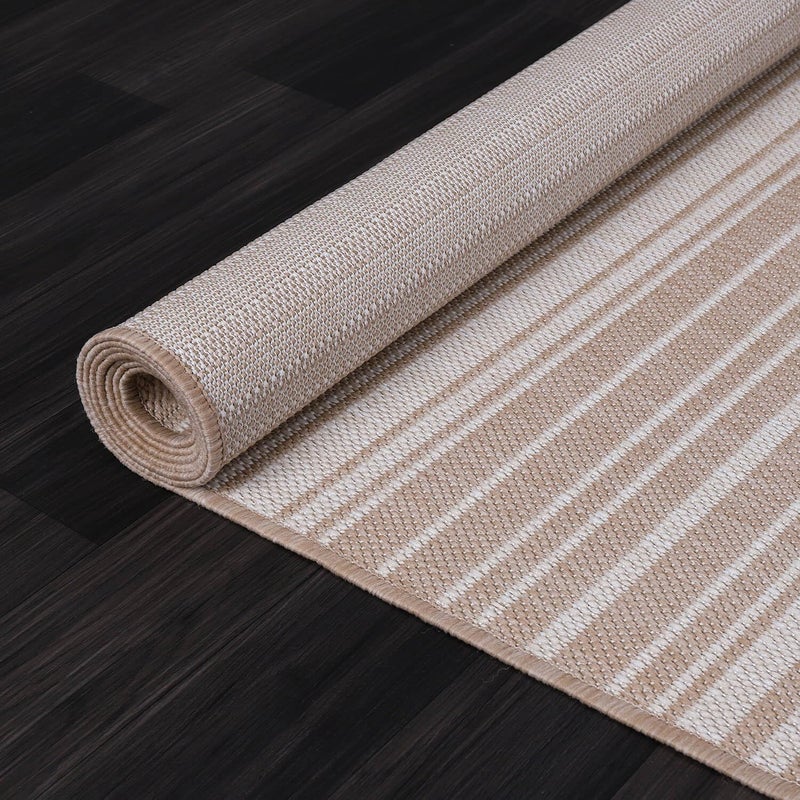 Luul Home Stripe Outdoor Rug 5x7 Washable Outside Carpet for Indoor Patio Porch Waterproof Easy Cleaning Non Shedding Area Rugs Beige 5 x 7 - Image 5