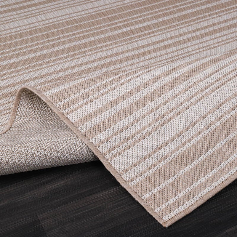 Luul Home Stripe Outdoor Rug 5x7 Washable Outside Carpet for Indoor Patio Porch Waterproof Easy Cleaning Non Shedding Area Rugs Beige 5 x 7 - Image 3