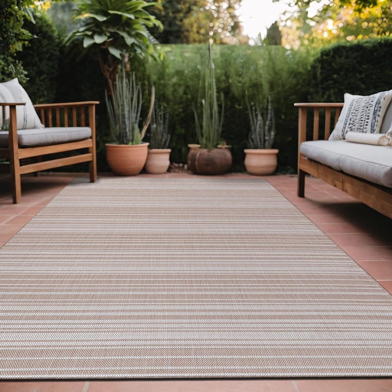 Luul Home Stripe Outdoor Rug 5x7 Washable Outside Carpet for Indoor Patio Porch Waterproof Easy Cleaning Non Shedding Area Rugs Beige 5 x 7 - Image 1