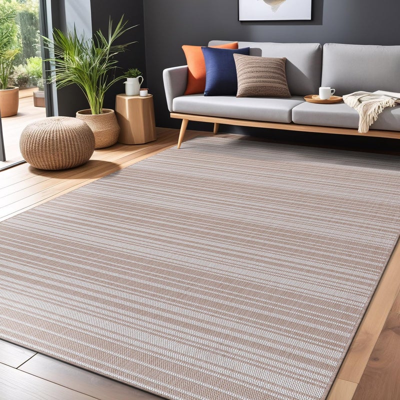 Luul Home Stripe Outdoor Rug 5x7 Washable Outside Carpet for Indoor Patio Porch Waterproof Easy Cleaning Non Shedding Area Rugs Beige 5 x 7 - Image 4