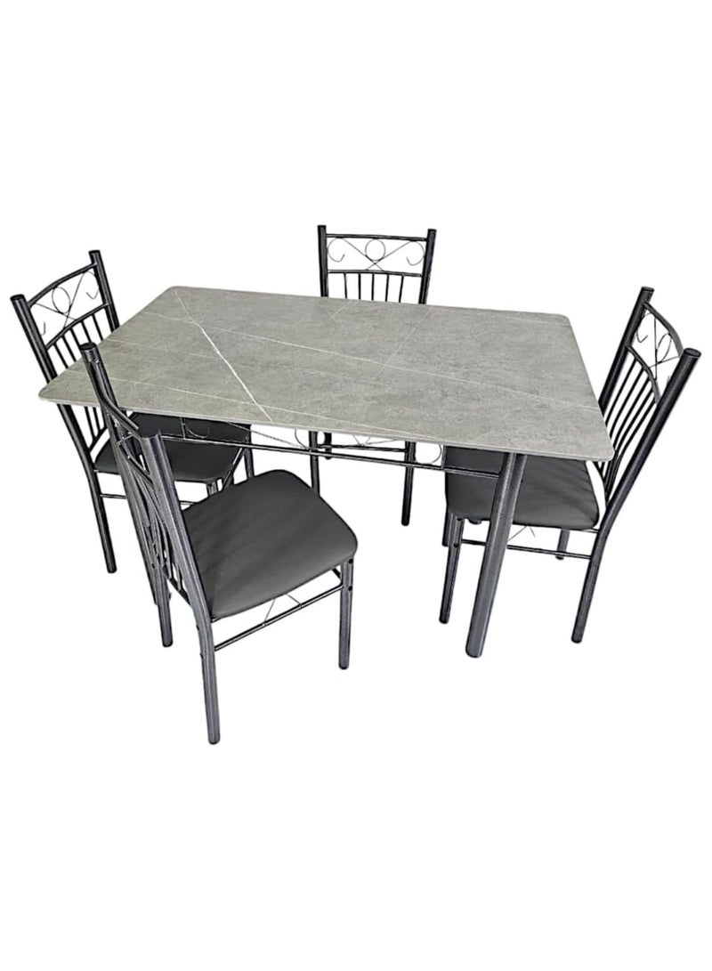 KARNAK Modern Design 1+4 DS27-White Dining Table Set with Marble Top, Stainless Steel Legs, and PVC Leather Chairs GREY - Image 2