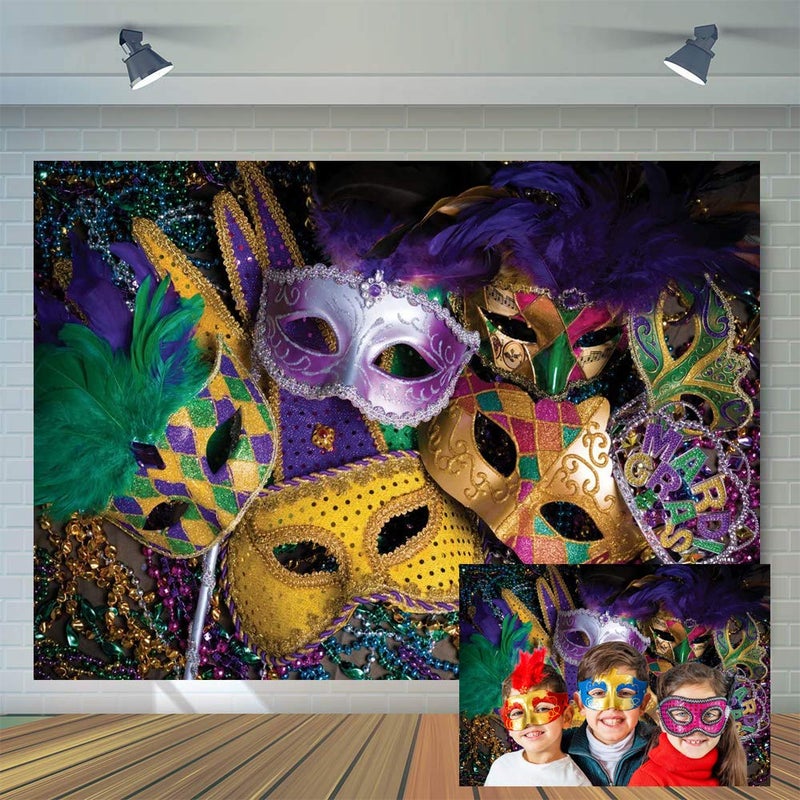 CYLYH 8X6ft Mardi Gras Backdrop Masquerade Themed Party Photography Background Masquerade Birthday Decoration Venice Carnival Banner Backdrop D513