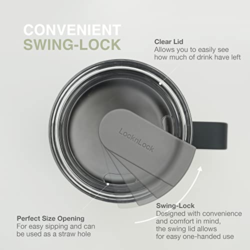 LocknLock Metro Mug Premium 18/8 Stainless Steel Double Wall Insulated with Handle Perfect for table with Lid, Black, 16 oz - Image 2