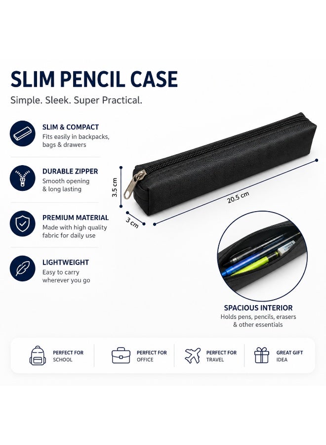 1-Piece Slim Pencil Case With Zipper Closure Black