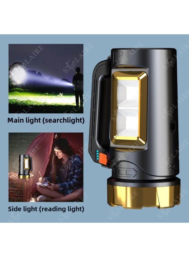 High-power Super Bright Flashlight Strong Light Charging Portable Lamp Searchlight Outdoor Long-range Emergency Long Endurance-Color:Black And Silver (solar Model) + Bracket - Image 2