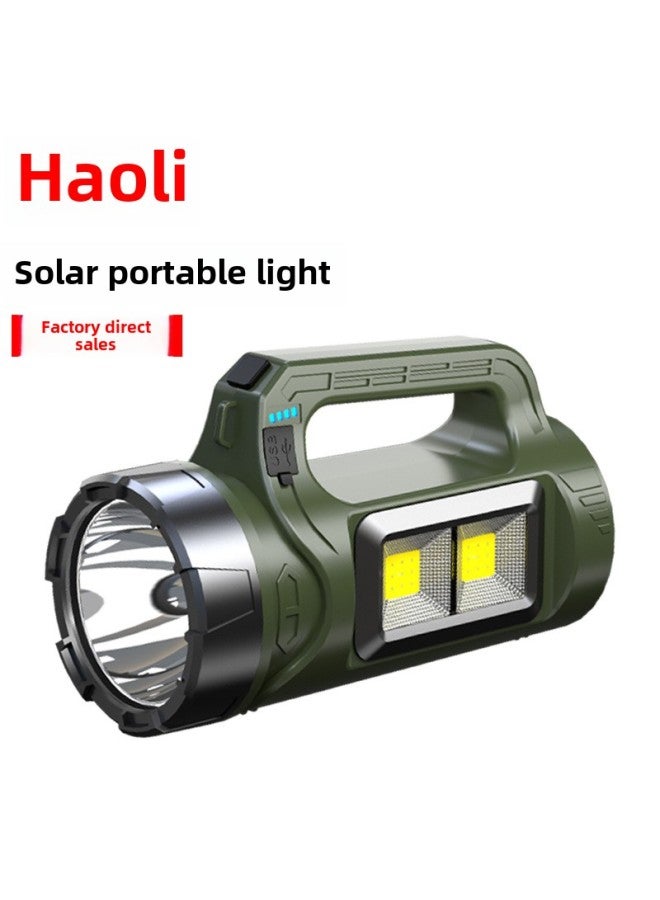 High-power Super Bright Flashlight Strong Light Charging Portable Lamp Searchlight Outdoor Long-range Emergency Long Endurance-Color:Black And Silver (solar Model) + Bracket - Image 1