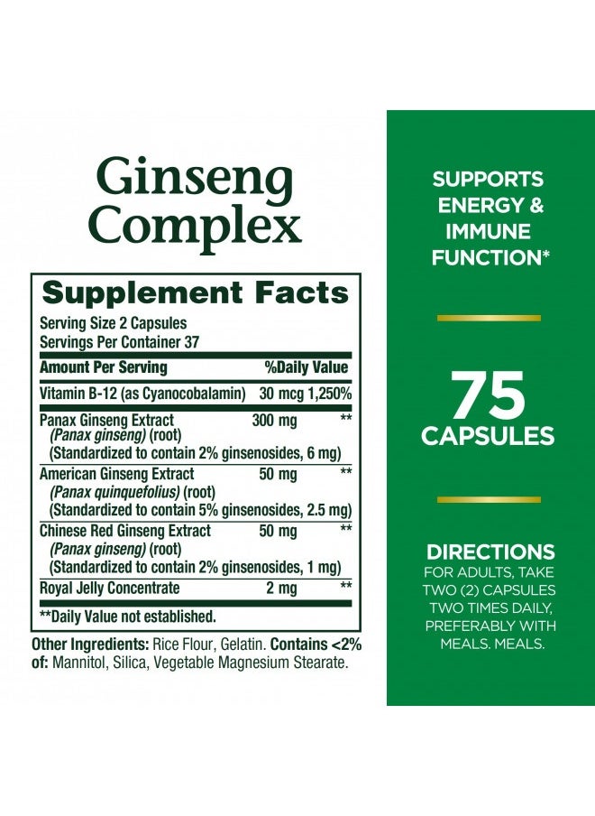 NATURE'S BOUNTY - Ginseng By Nature'S Bounty, Ginseng Complex Capsules Supports Vitality And Immune Function, 75 Capsules - Image 1