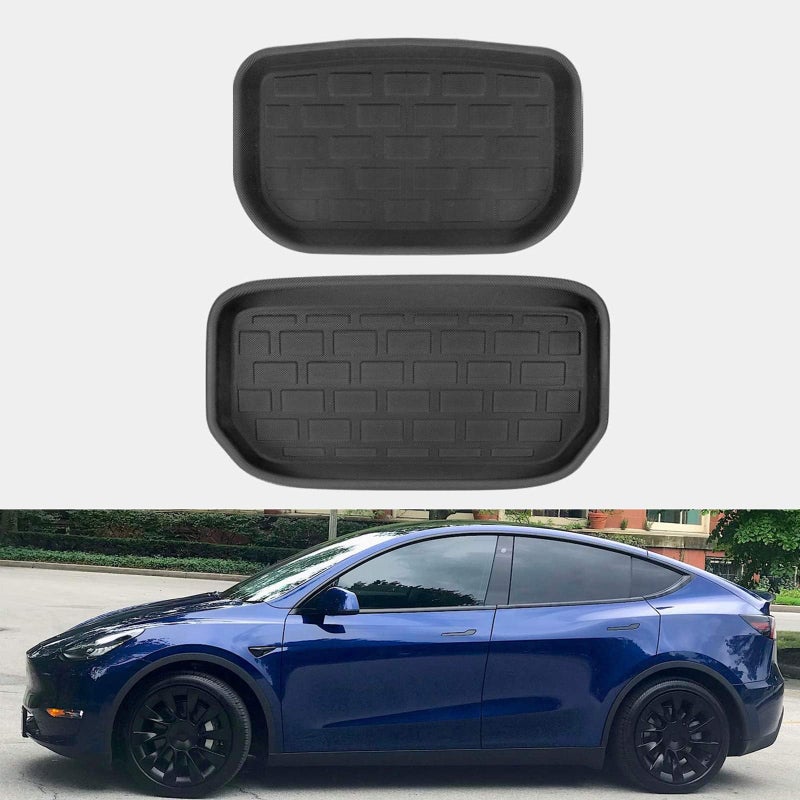 ROCCS حصائر صندوق السيارة الأمامية والخلفية ROCCS متوافقة مع تسلا موديل Y 2024 2023 2022 2021 - حصيرة تخزين للبضائع لجميع الأحوال الجوية - حماية صندوق خلفي غير قابلة للانزلاق ومقاومة للماء 3D، عبوة من 2 - Image 1
