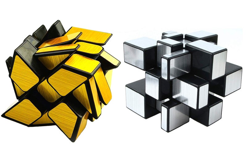 TANCH Mirror Speed Cube Set 2 Pack of 3x3 Mirror Silver Cube and Gold Wheel Cube Twisty Skewb Magic Speedcubing Bundle Puzzle - Image 3