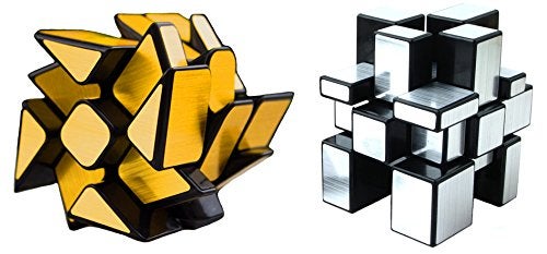 TANCH Mirror Speed Cube Set 2 Pack of 3x3 Mirror Silver Cube and Gold Wheel Cube Twisty Skewb Magic Speedcubing Bundle Puzzle - Image 5