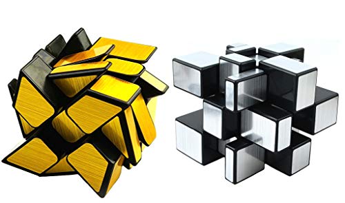 TANCH Mirror Speed Cube Set 2 Pack of 3x3 Mirror Silver Cube and Gold Wheel Cube Twisty Skewb Magic Speedcubing Bundle Puzzle - Image 1