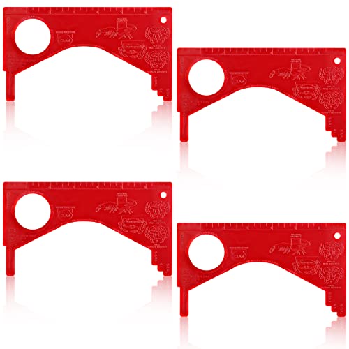 Kathfly 4 Pcs Dungeness Crab Gauge Measure Clam Measuring Tool for Multi Shrimps Lobster Shellfish Red