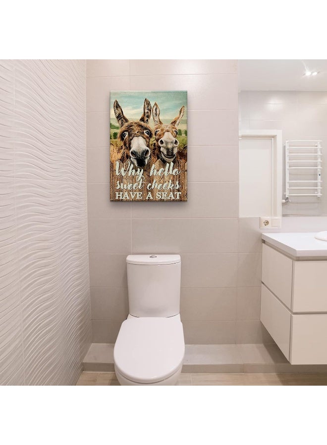 Busmko Funny Quotes Bathroom Wall Decor Canvas Paintings Why Hello Sweet Cheeks Have a Seat Hilarious Donkey Animal Poster Print Wall Art for Powder Room Vertical Vintage Artwork Decoration - Image 5