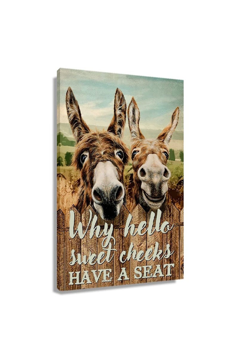 Busmko Funny Quotes Bathroom Wall Decor Canvas Paintings Why Hello Sweet Cheeks Have a Seat Hilarious Donkey Animal Poster Print Wall Art for Powder Room Vertical Vintage Artwork Decoration - Image 1
