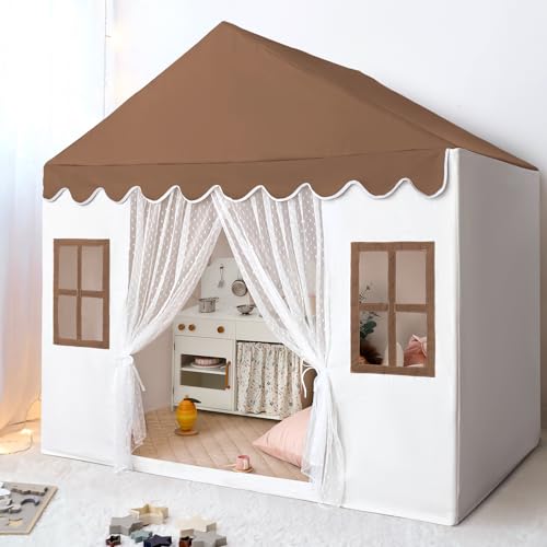 Avrsol Kids Play Tent with Mat Large Playhouse Play Tent Indoor for Girls Boys Kids Tent Toys for Toddlers Children Play House for Birthday Toy House Gift Brown - Image 1